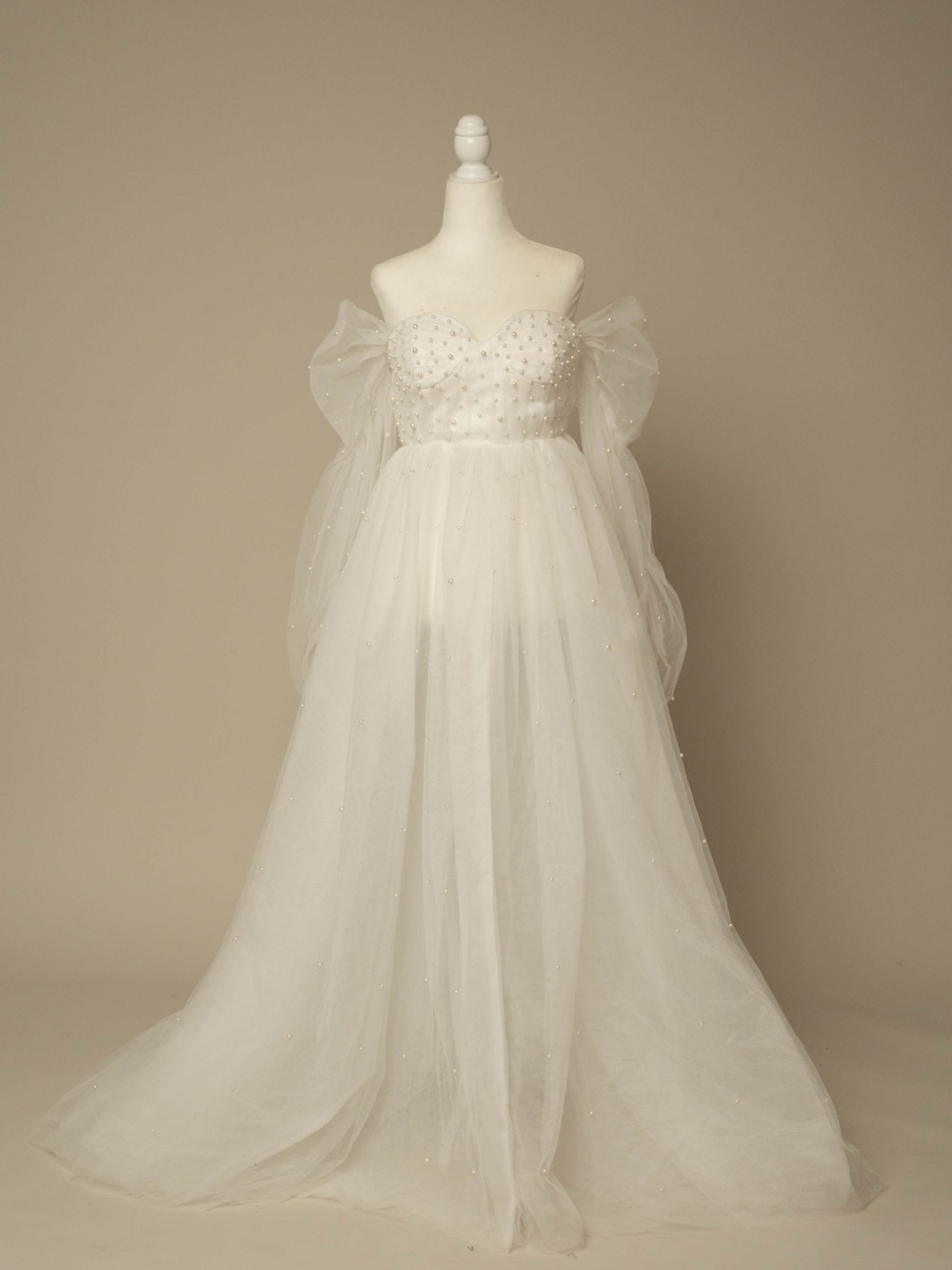 Ivory Off-Shoulder Tulle Bridal Gown with Beaded Bodice